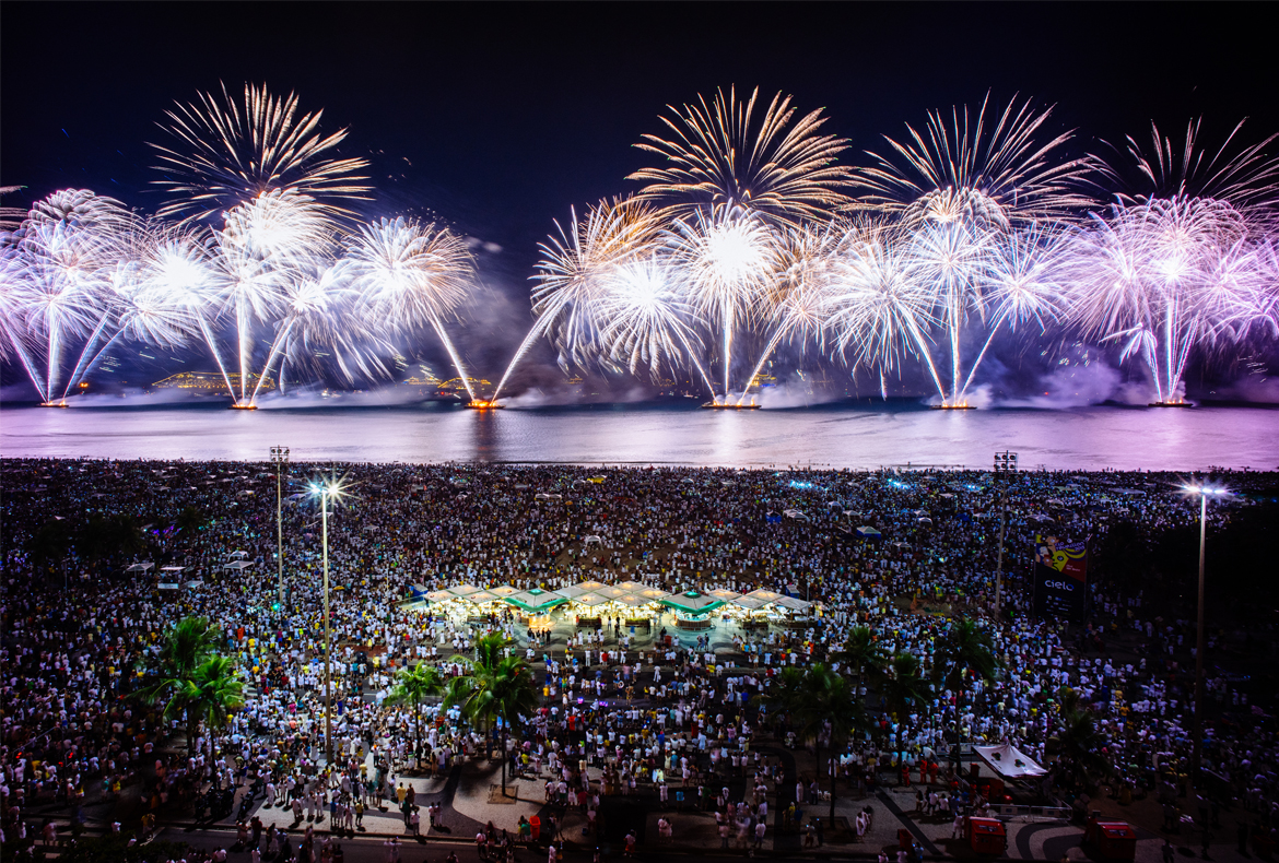 COPACABANA. FEU D'ARTIFICE DU NOUVEL AN. Le Brésil comme tous les Pays,  célèbre avec faste le passage du Nouvel An sur les …